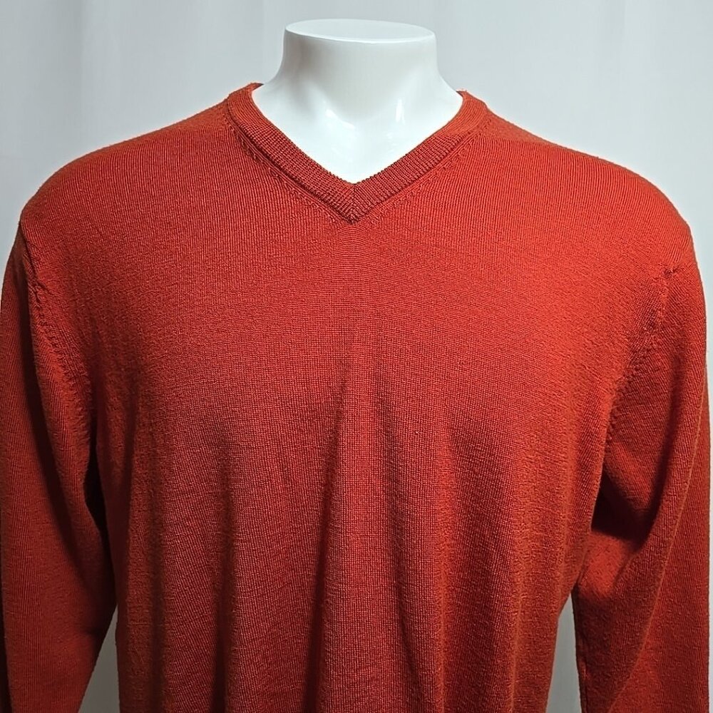 Jos. A. Bank 100% Italian Merino Wool Sweater Mens Size XL V-Neck Burnt Orange